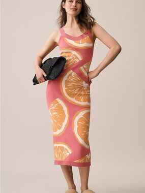 Maeve Sleeveless Icon Slim Sweater Midi Dress Citrus-Print Knit Midi Dress